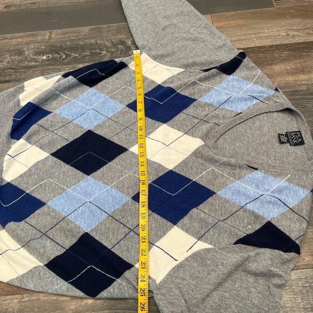Jos. A. Bank Sweater Mens XXL Gray Blue Argyle Diamond Lambs Wool Grandpa Rogers